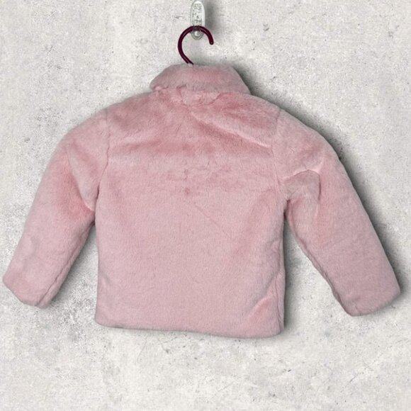 NEW 7 For All Mankind Toddler Striped Ruffle Top and Faux Fur Fuzzy Pink Jacket - Picture 2 of 15